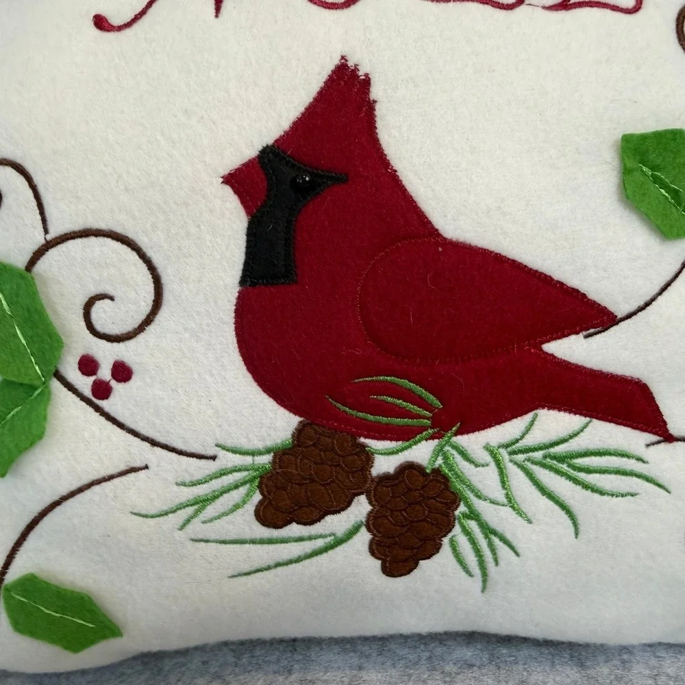 Red Cardinal Holly Branch Decorative Pillow - Holiday Decor
